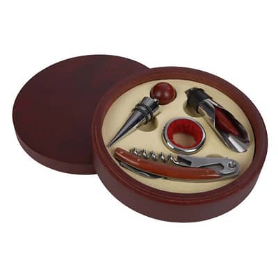 accesorii-vin-personalizate-4-piese-in-cutie-rotunda-lemn-azanelo-maro
